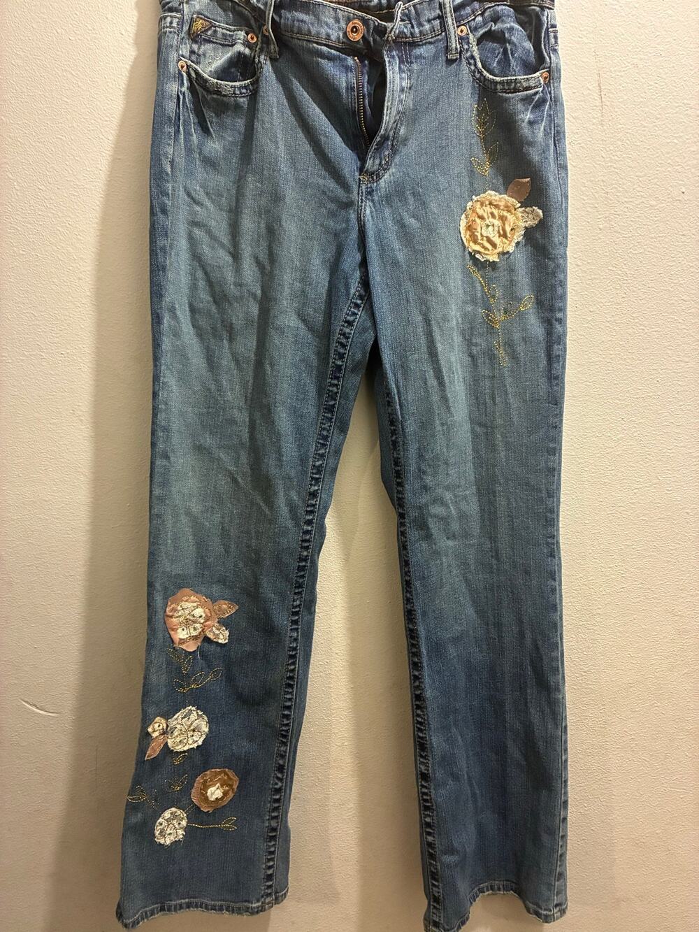 VTG Department of Peace Floral Applique Embroidered Jeans Size 14 Y2K Boho